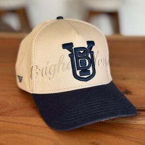 BYU beige and navy SnapBack Cap with Embroidered Logo